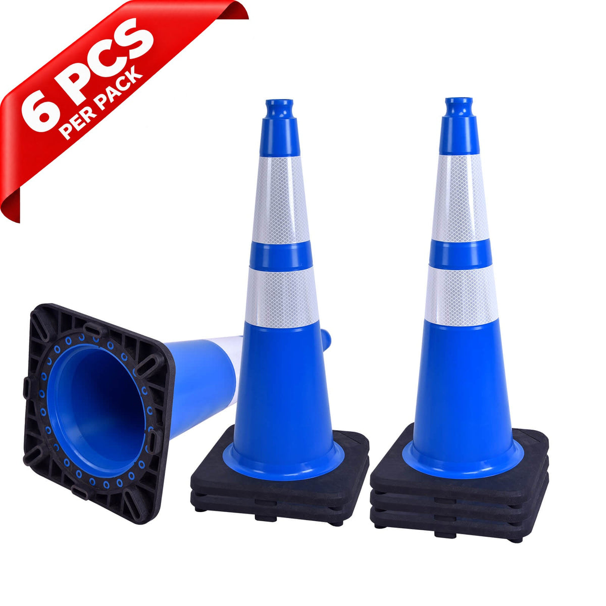 Heavy-Duty Black Base Traffic Cones with Reflective Stripe - material detail