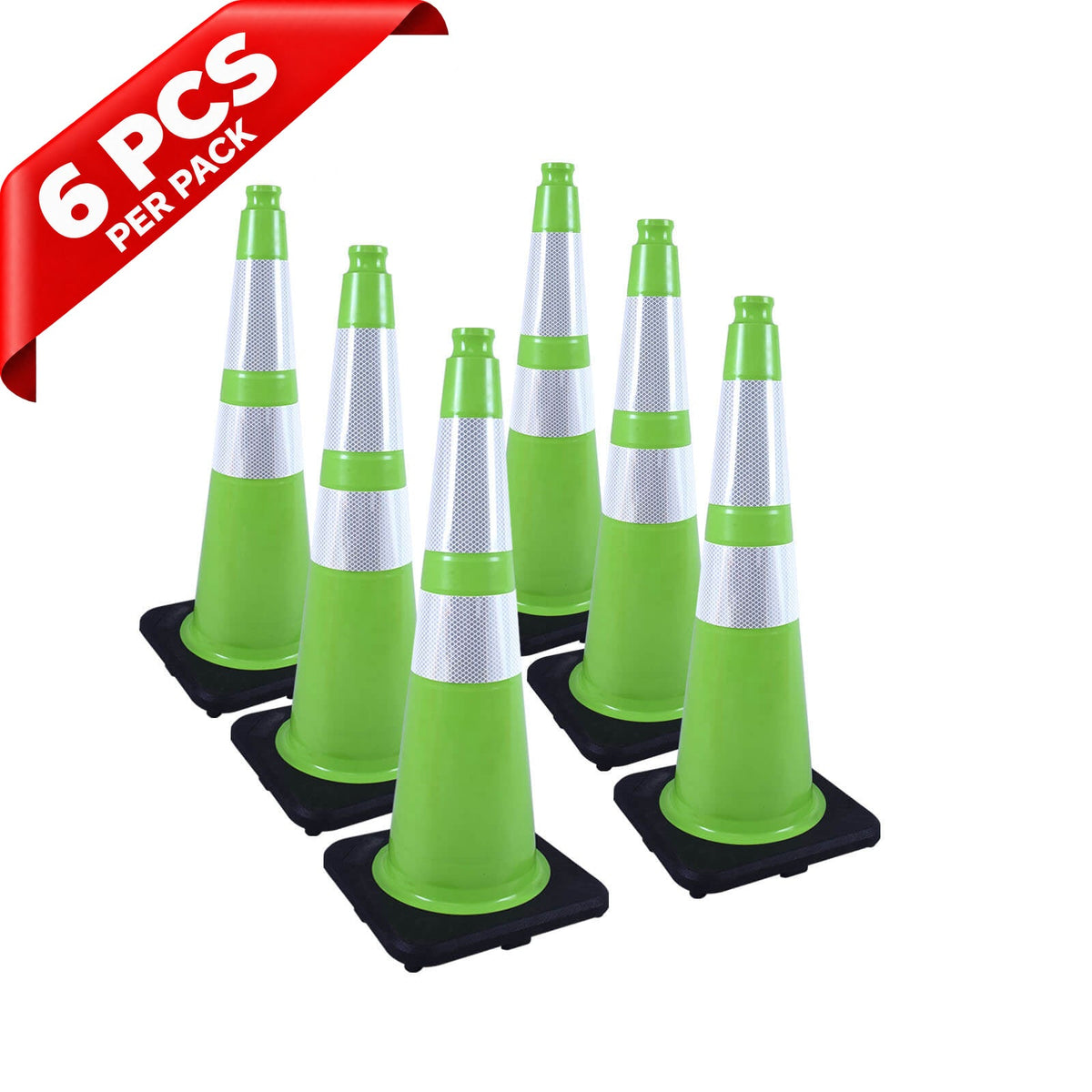 Heavy-Duty Black Base Traffic Cones with Reflective Stripe - packaging and contents