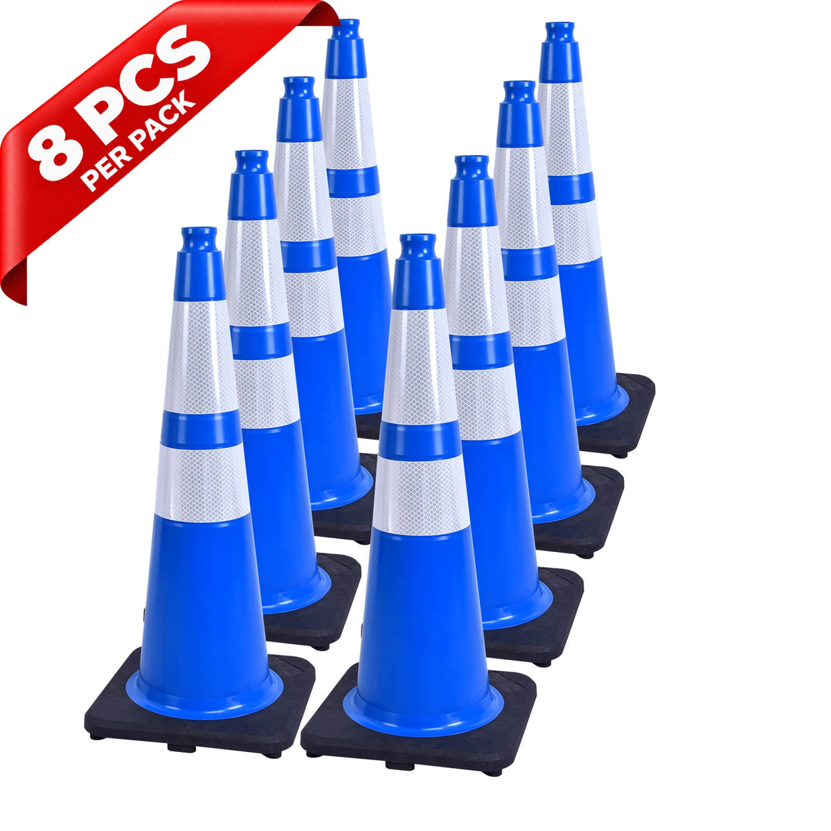 Heavy-Duty Black Base Traffic Cones with Reflective Stripe - front view