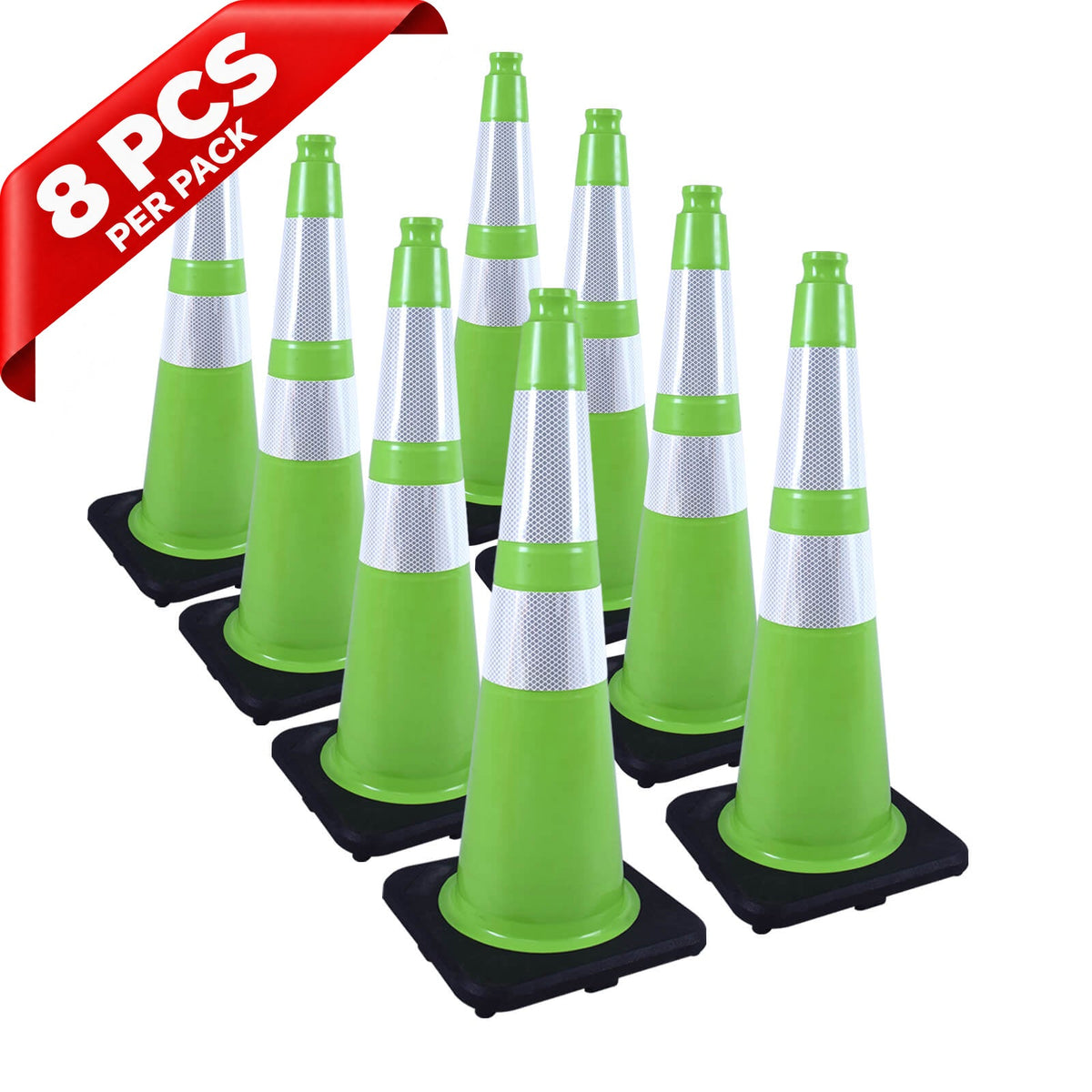 Heavy-Duty Black Base Traffic Cones with Reflective Stripe - mounted installation