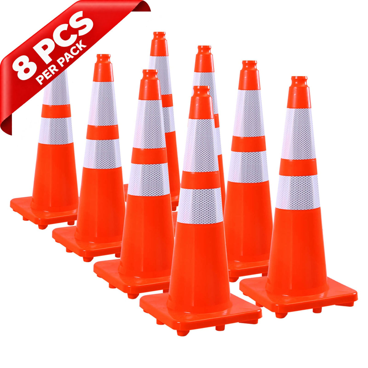 Flexible PVC Traffic Cone 12 - 28Inch with Reflective Collar - front view