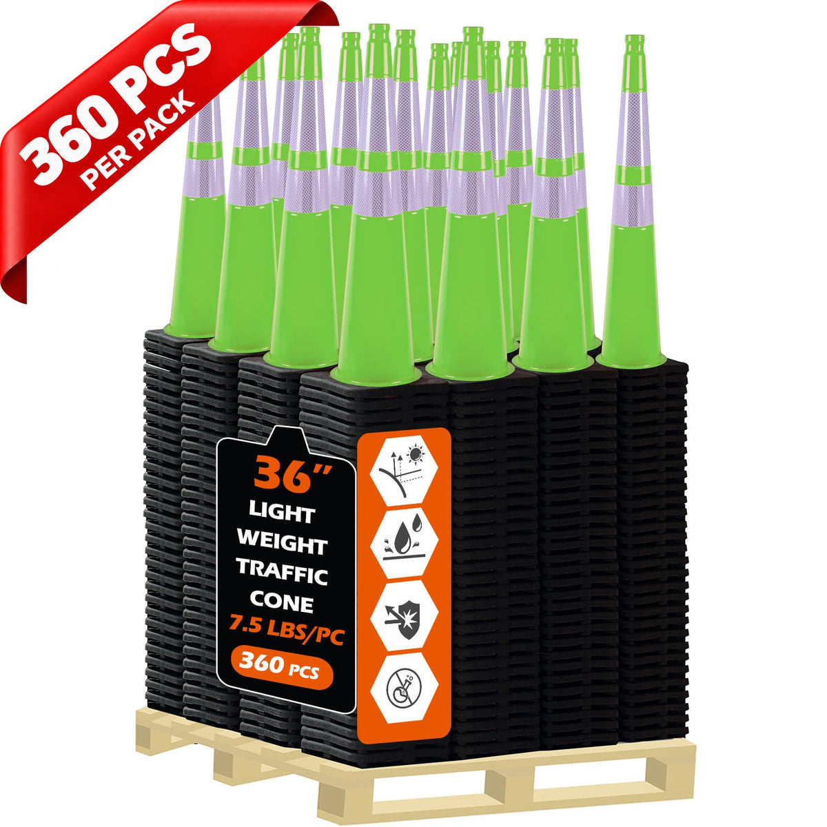 Heavy-Duty Black Base Traffic Cones with Reflective Stripe - full setup