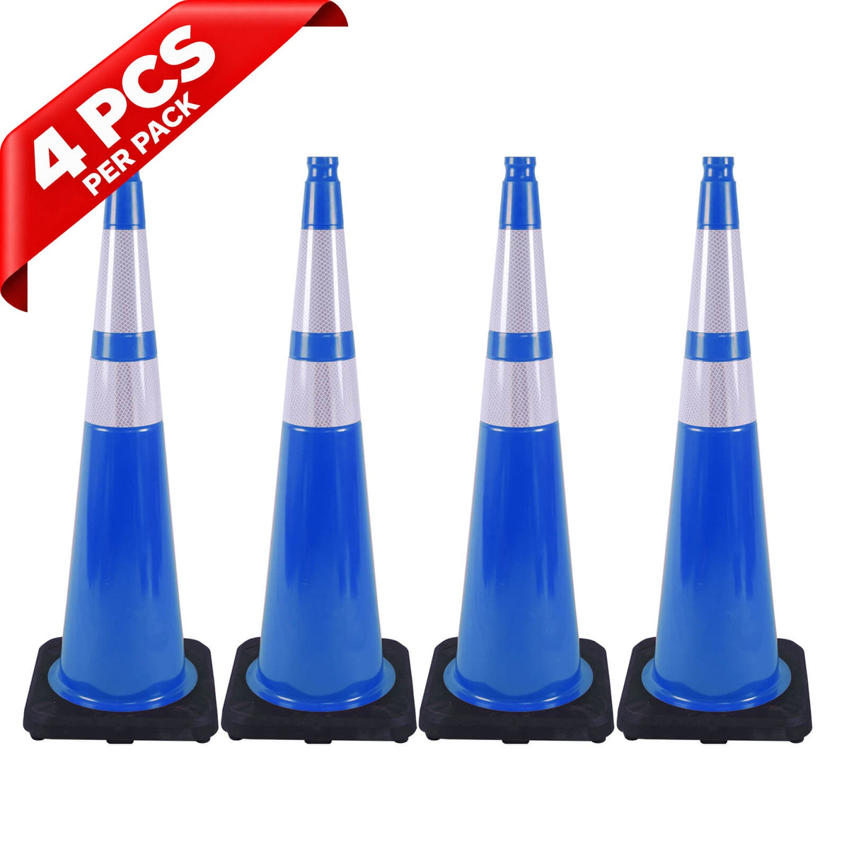 Heavy-Duty Black Base Traffic Cones with Reflective Stripe - packaging and contents