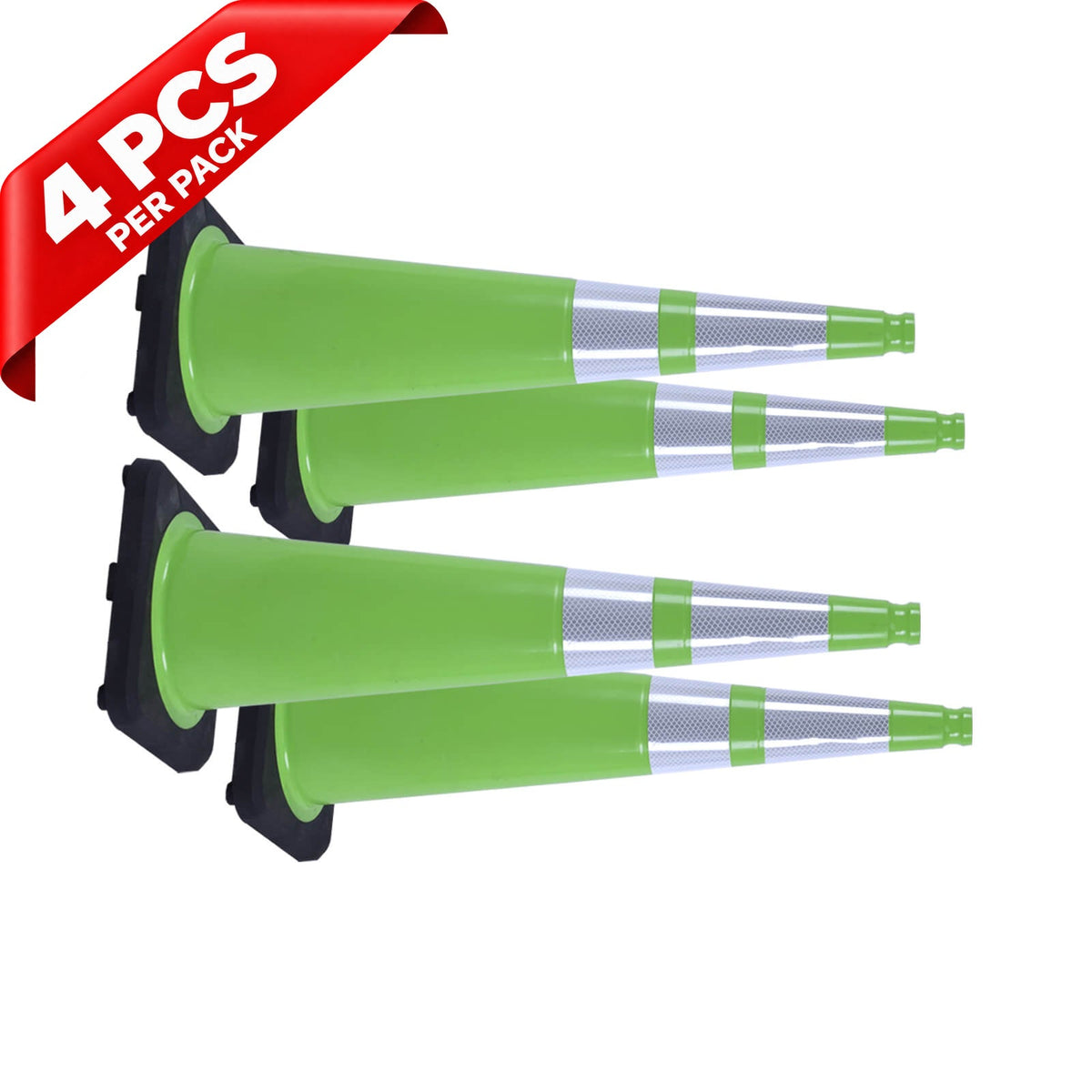 Heavy-Duty Black Base Traffic Cones with Reflective Stripe - in use on site