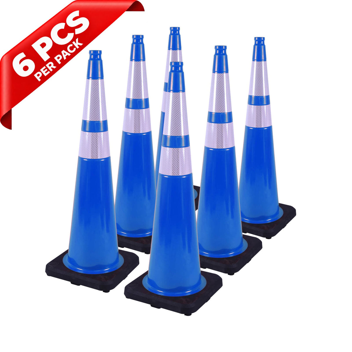 Heavy-Duty Black Base Traffic Cones with Reflective Stripe - mounted installation