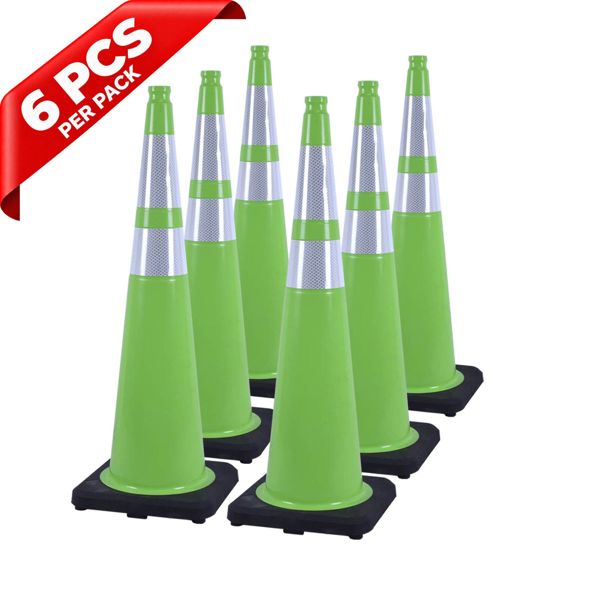 Heavy-Duty Black Base Traffic Cones with Reflective Stripe - product dimensions