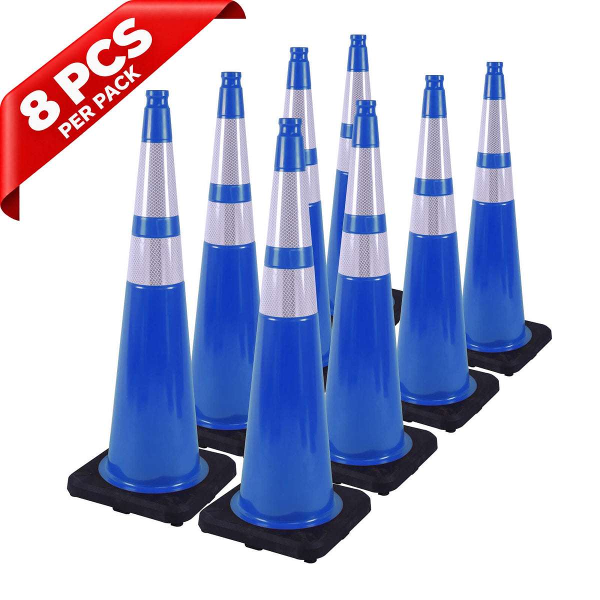 Heavy-Duty Black Base Traffic Cones with Reflective Stripe - comparison view