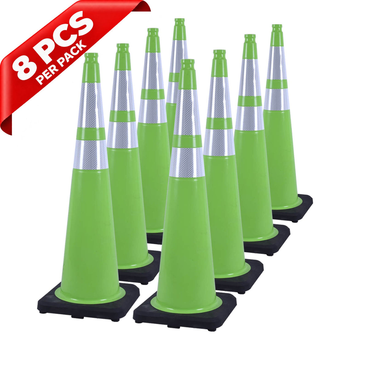 Heavy-Duty Black Base Traffic Cones with Reflective Stripe - with accessories