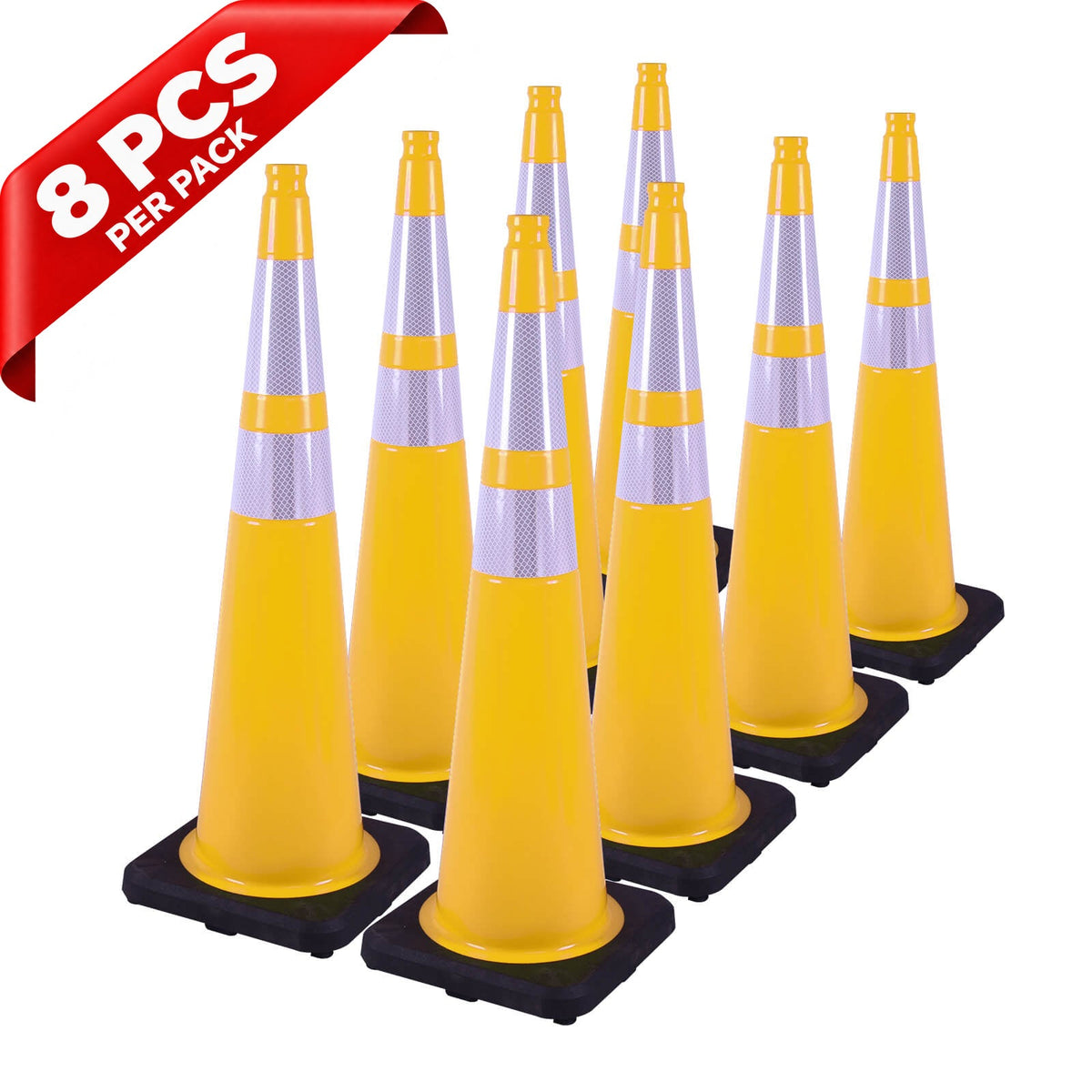 Heavy-Duty Black Base Traffic Cones with Reflective Stripe - top-down view