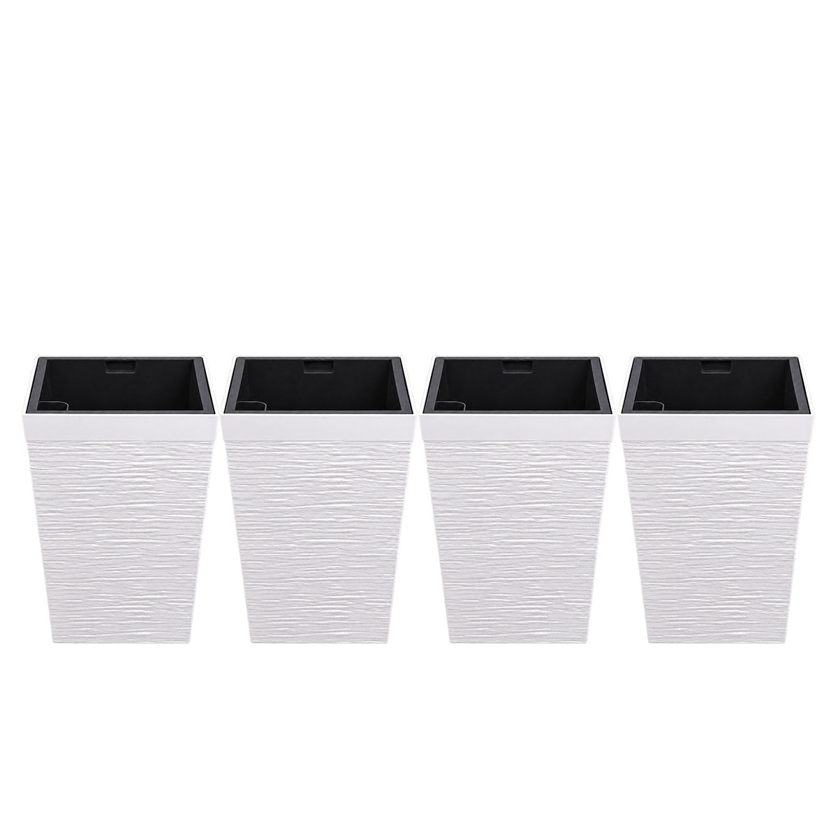 Set of four white 16-inch square planters