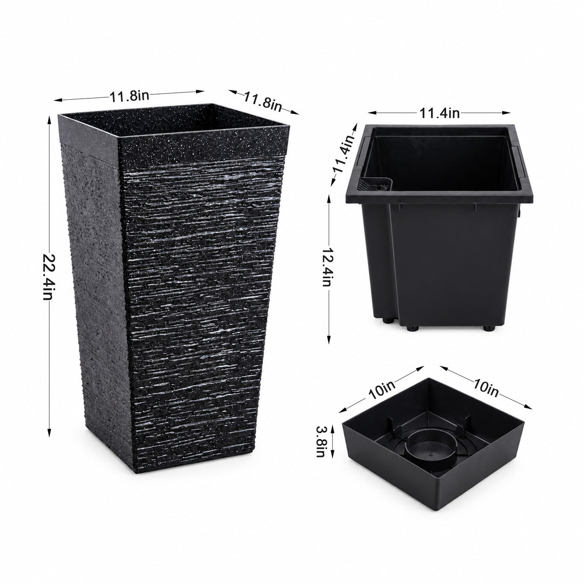 22-inch planter dimensions showing outer planter and lift-out inner pot