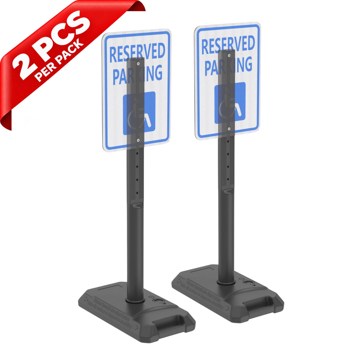 Two portable parking sign holders with water-filled bases