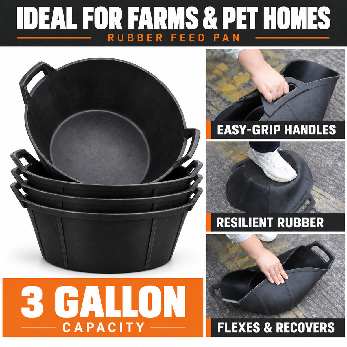3 Gallon Rubber Feed Pan - 2
