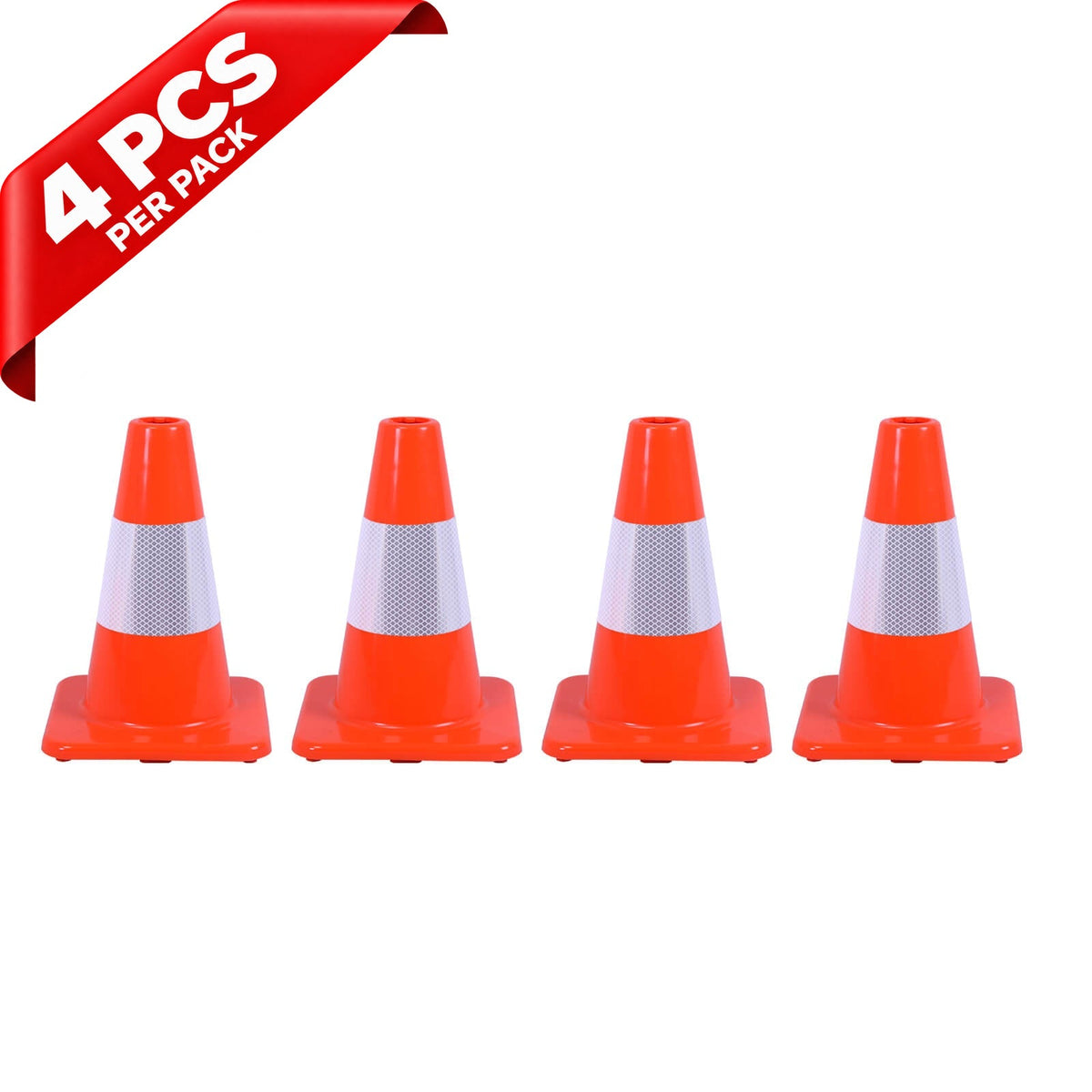 Flexible PVC Traffic Cone 12 - 28Inch with Reflective Collar - full setup