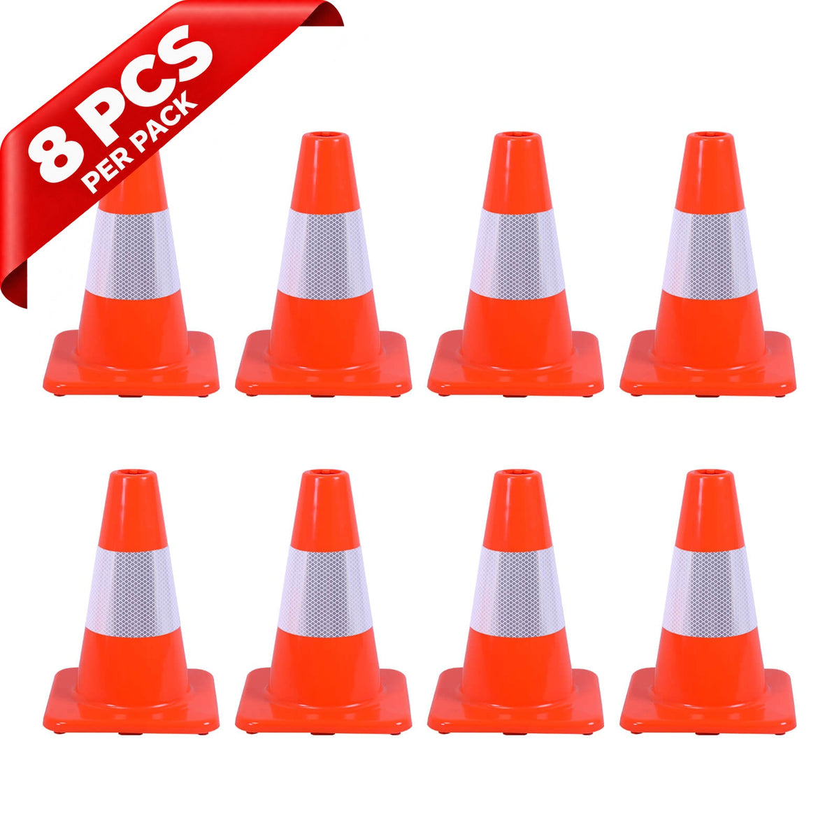 Flexible PVC Traffic Cone 12 - 28Inch with Reflective Collar - packaging and contents