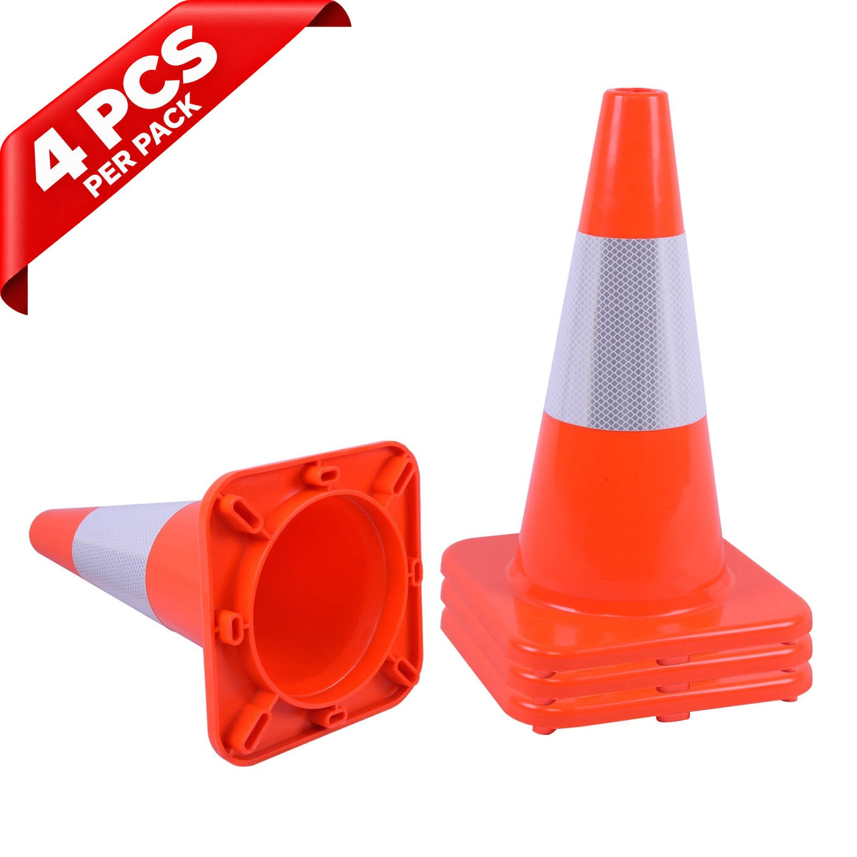 Flexible PVC Traffic Cone 12 - 28Inch with Reflective Collar - mounted installation