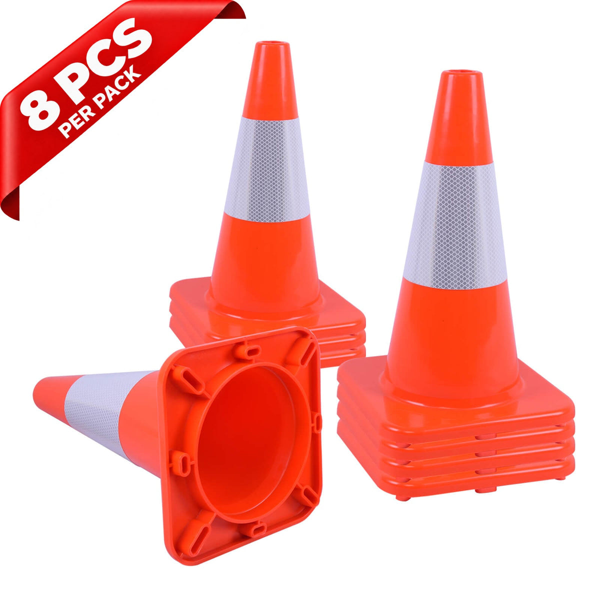 Flexible PVC Traffic Cone 12 - 28Inch with Reflective Collar - comparison view