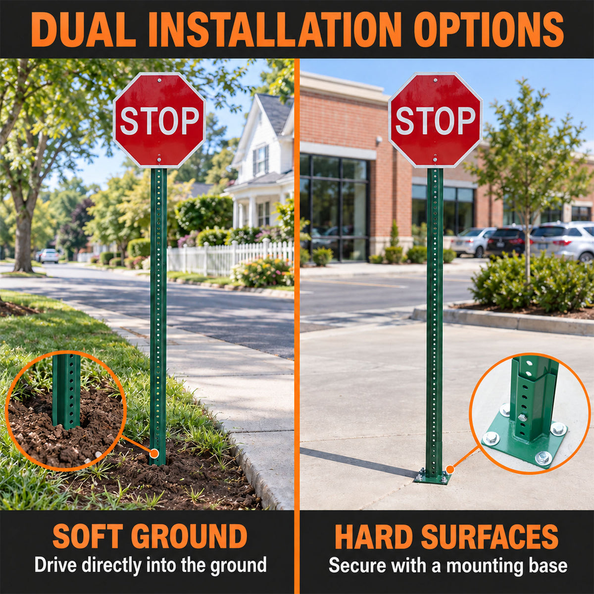 80-Inch Galvanized Steel U-Channel Sign Post for Traffic & Parking Signs