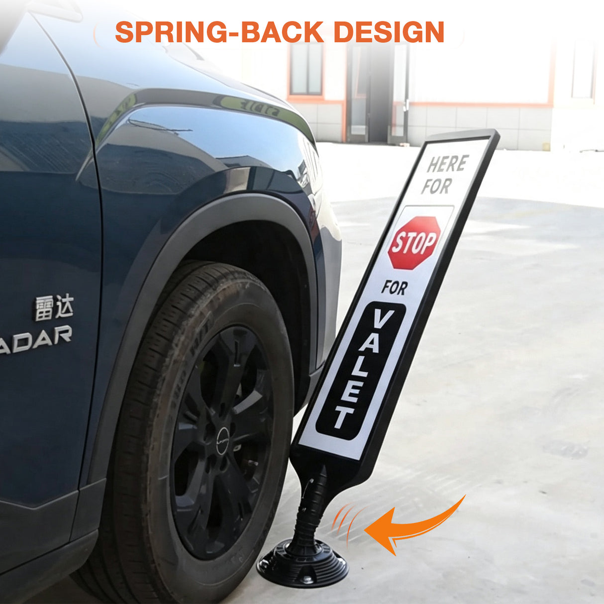 Spring-back parking sign stand flexing after incidental vehicle contact