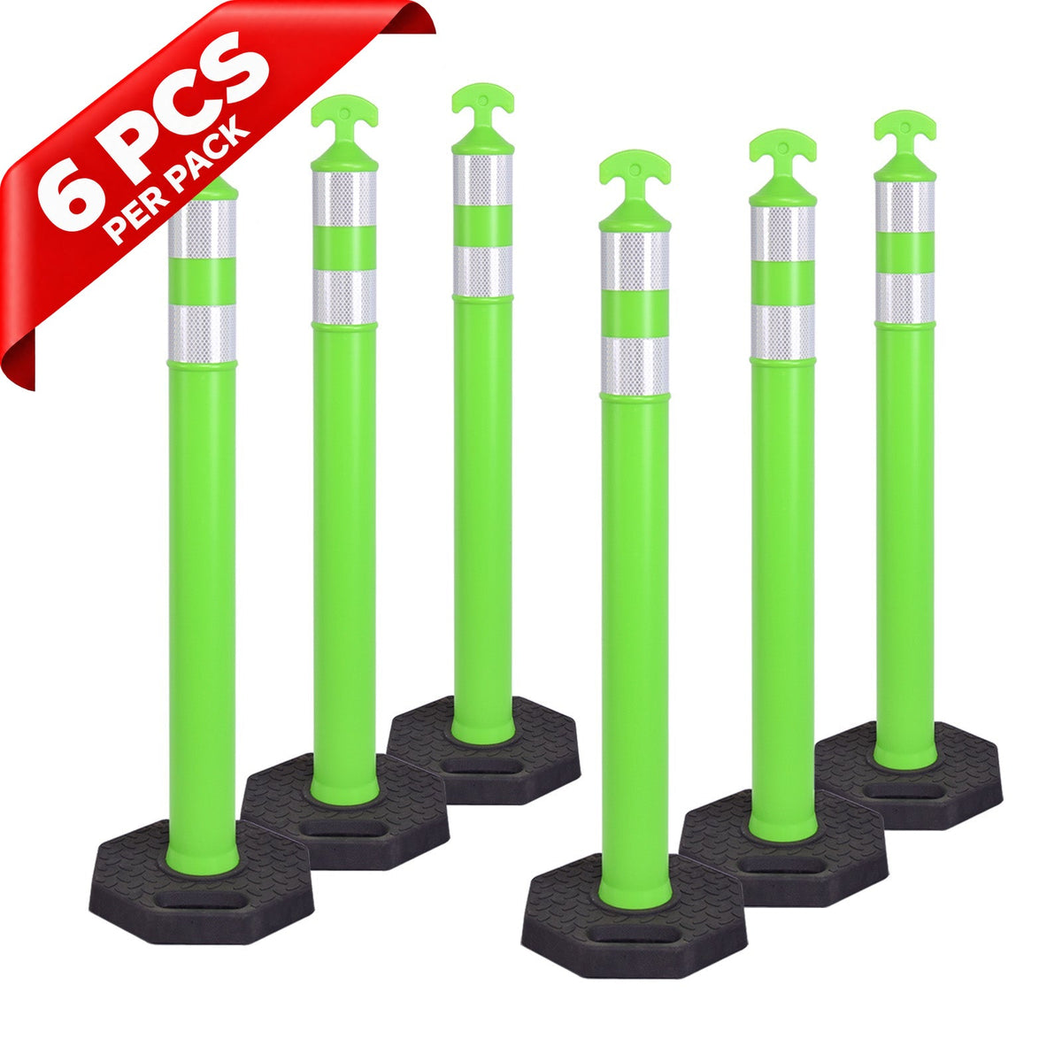 6PCS T-Top Delineator Post with Rubber /Water Filled Base - packaging and contents