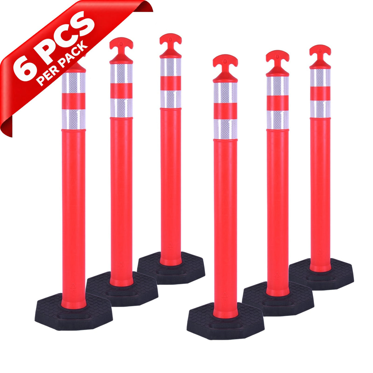6PCS T-Top Delineator Post with Rubber /Water Filled Base - front view
