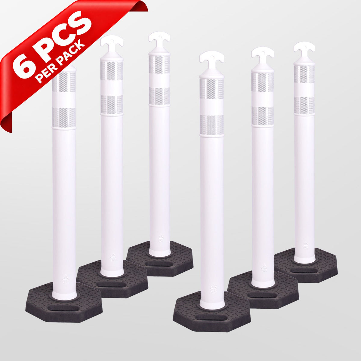 6PCS T-Top Delineator Post with Rubber /Water Filled Base - full setup