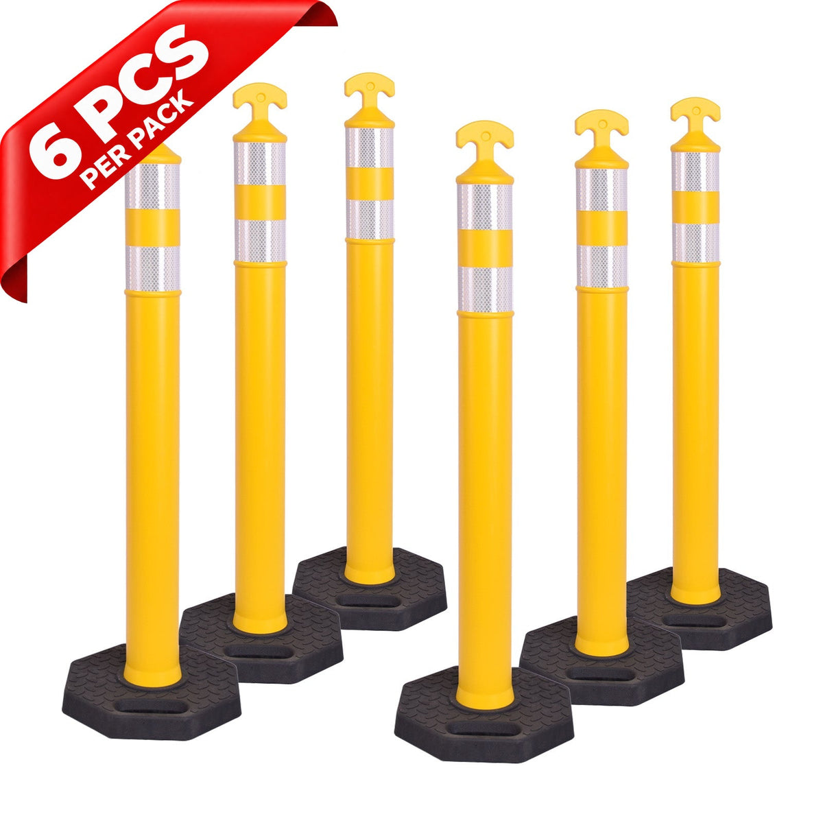 6PCS T-Top Delineator Post with Rubber /Water Filled Base - comparison view
