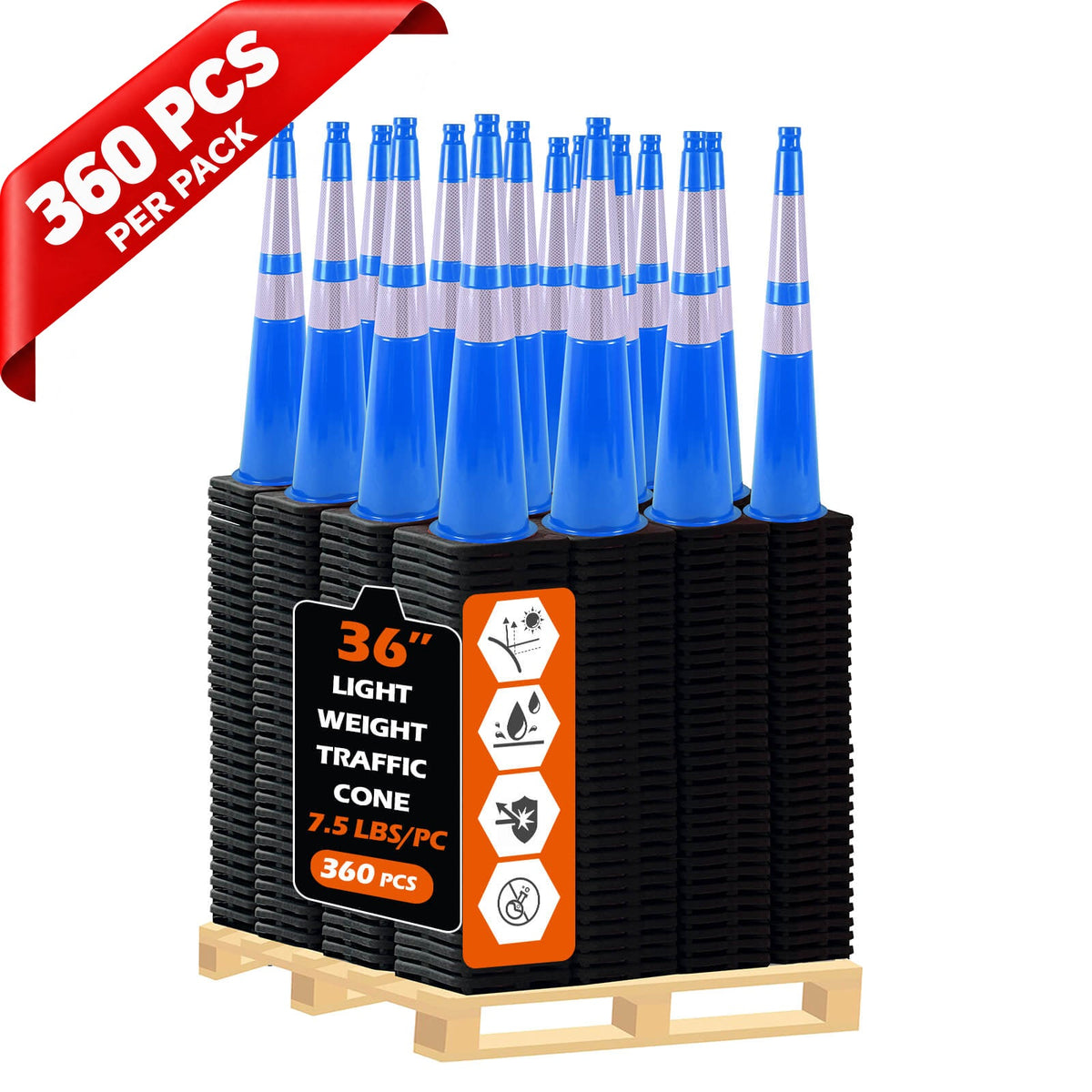 Heavy-Duty Black Base Traffic Cones with Reflective Stripe - material detail