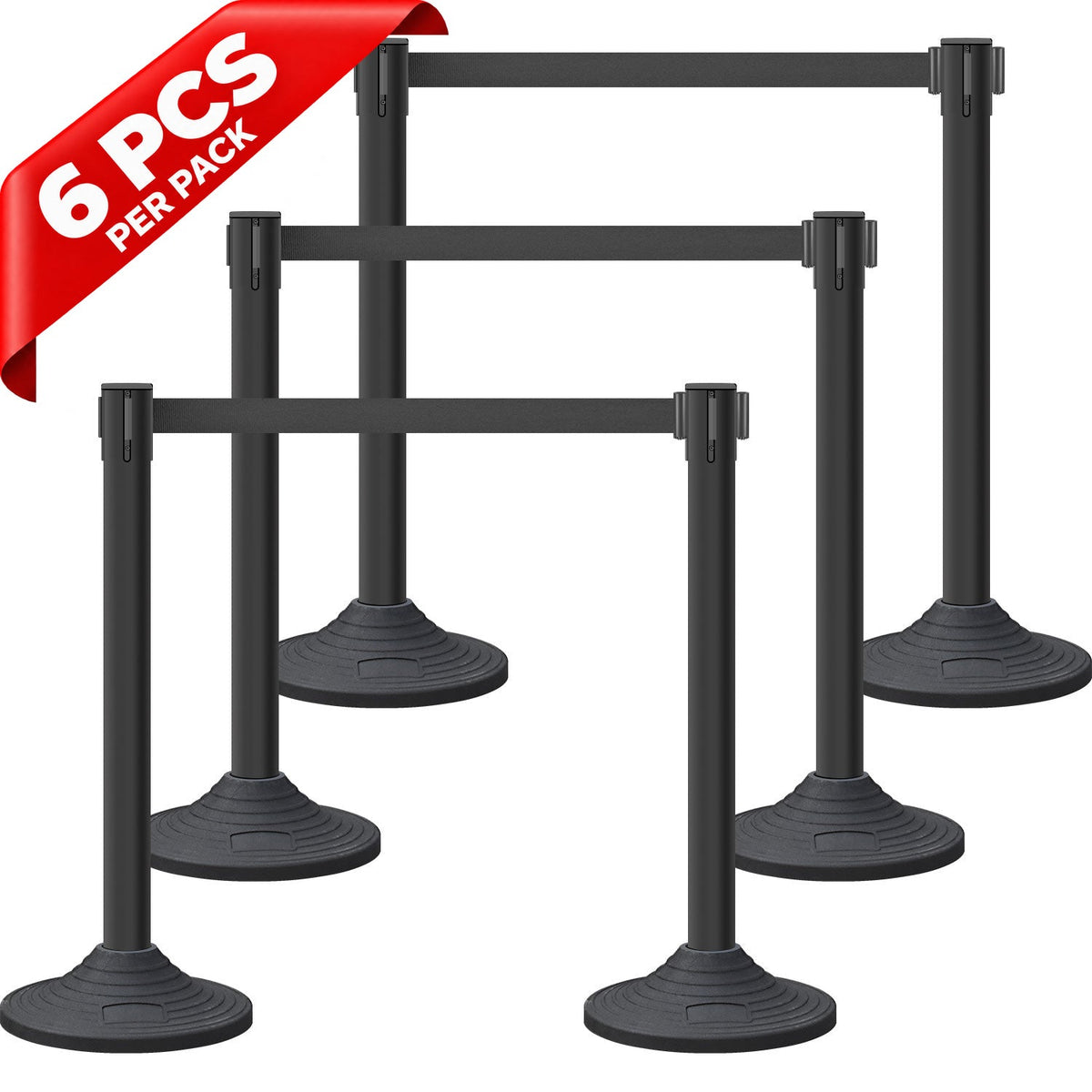 Plastic Retractable Stanchion with 10 ft Black Belt - front view