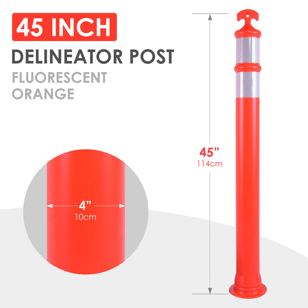 9PCS T-Top Delineator Post with Rubber /Water Filled Base , 4+4Inch ASTM Type IV Reflective Tape