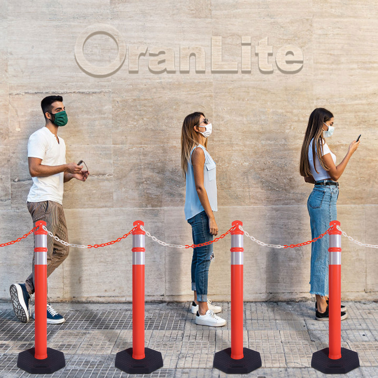 T-Top Delineator Post with Heavy Duty Rubber Base , 4+4Inch ASTM Type IV Reflective Tape