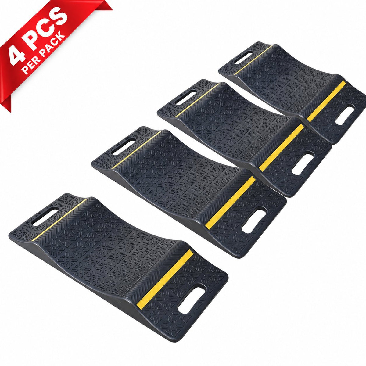4PCS Car Parking Mat Self Adhesive with Yellow Reflective Stripe Heavy Duty Double Side - 4 PCS per pack