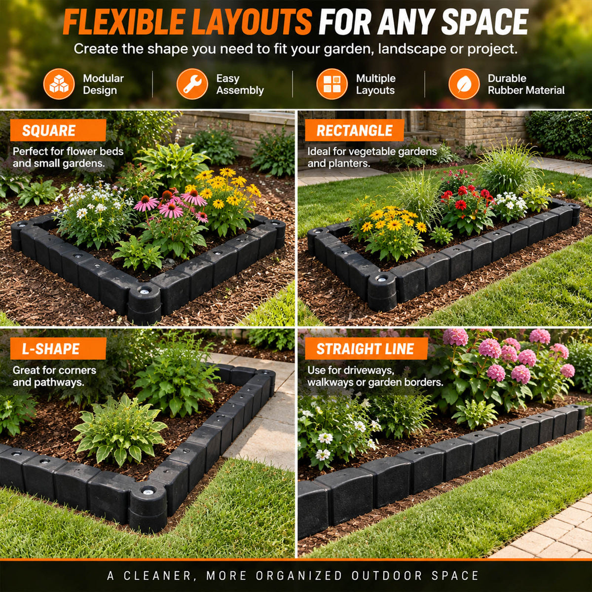 4-Pack Flexible Rubber Landscape Edging for Sandboxes & Garden Borders - 3