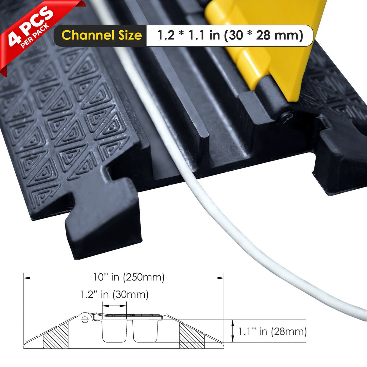 2,3,5-Channel Rubber Cable Protector Ramp - mounted installation