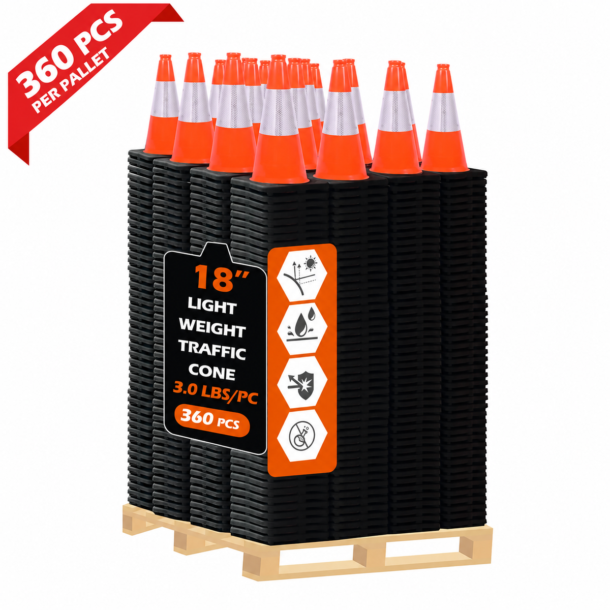 OranLite light weight traffic cones, 360 pieces per pallet
