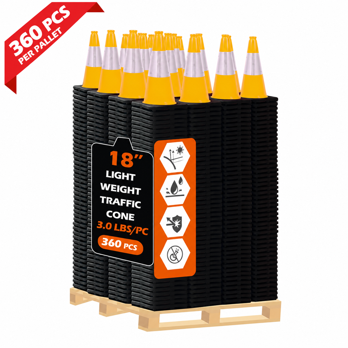 OranLite light weight traffic cones, 360 pieces per pallet