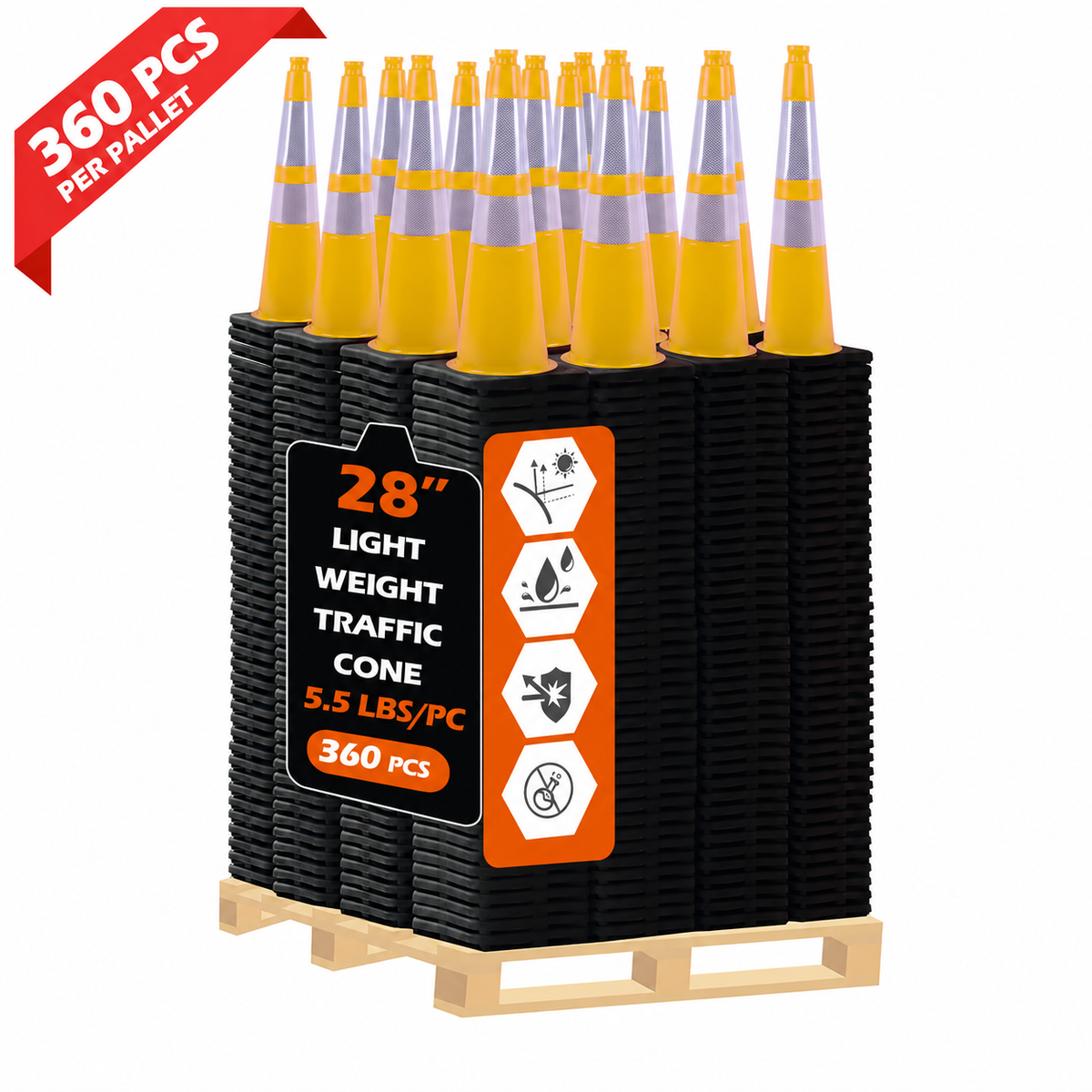 OranLite light weight traffic cones, 360 pieces per pallet