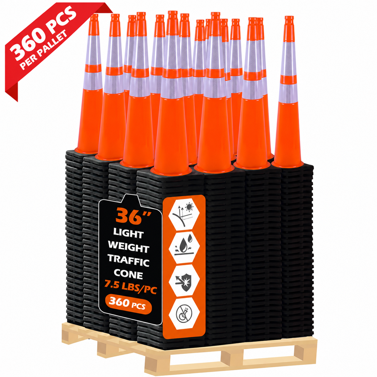 OranLite light weight traffic cones, 360 pieces per pallet