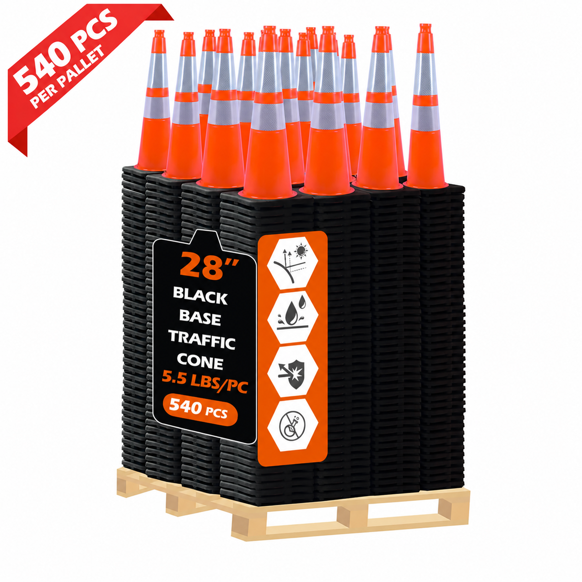 OranLite light weight traffic cones, 540 pieces per pallet