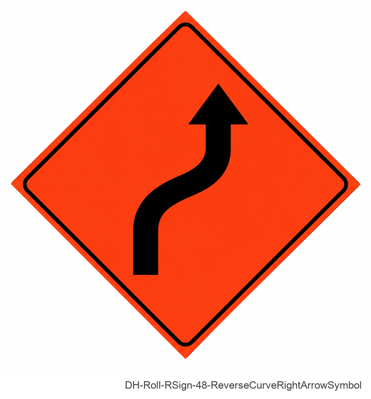 48 inch orange roll-up sign - Reverse Curve Right Arrow(Symbol) - DH-Roll-RSign-48-ReverseCurveRightArrowSymbol