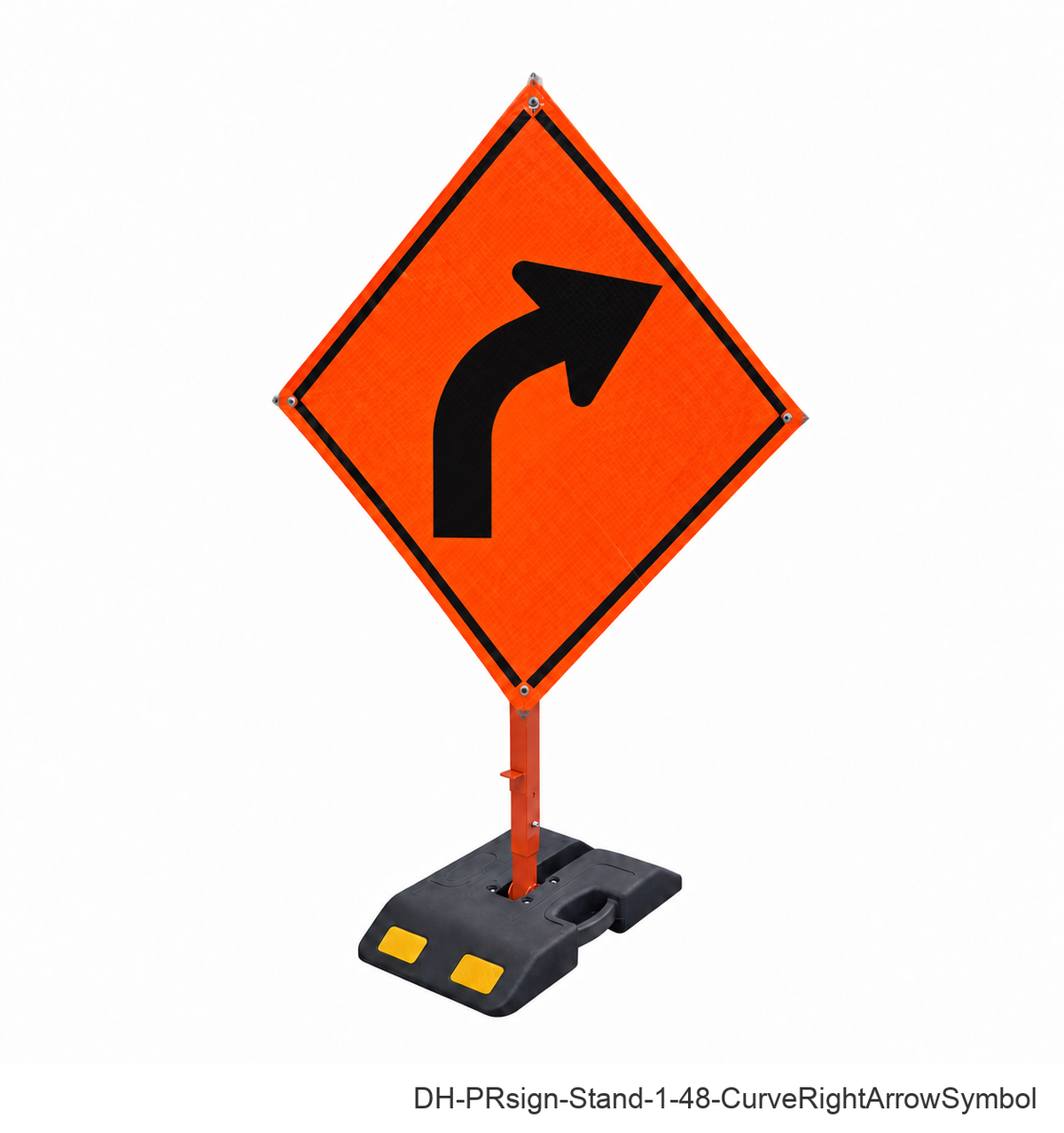 Curve Right Arrow(Symbol) reflective roll-up sign with weighted rubber base stand | SKU DH-PRsign-Stand-1-48-CurveRightArrowSymbol