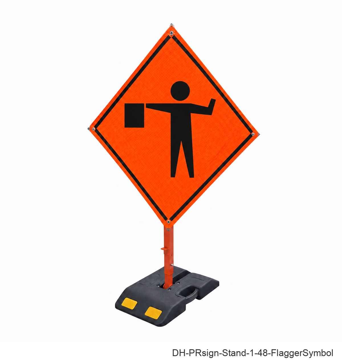 Flagger (Symbol) reflective roll-up sign with weighted rubber base stand | SKU DH-PRsign-Stand-1-48-FlaggerSymbol