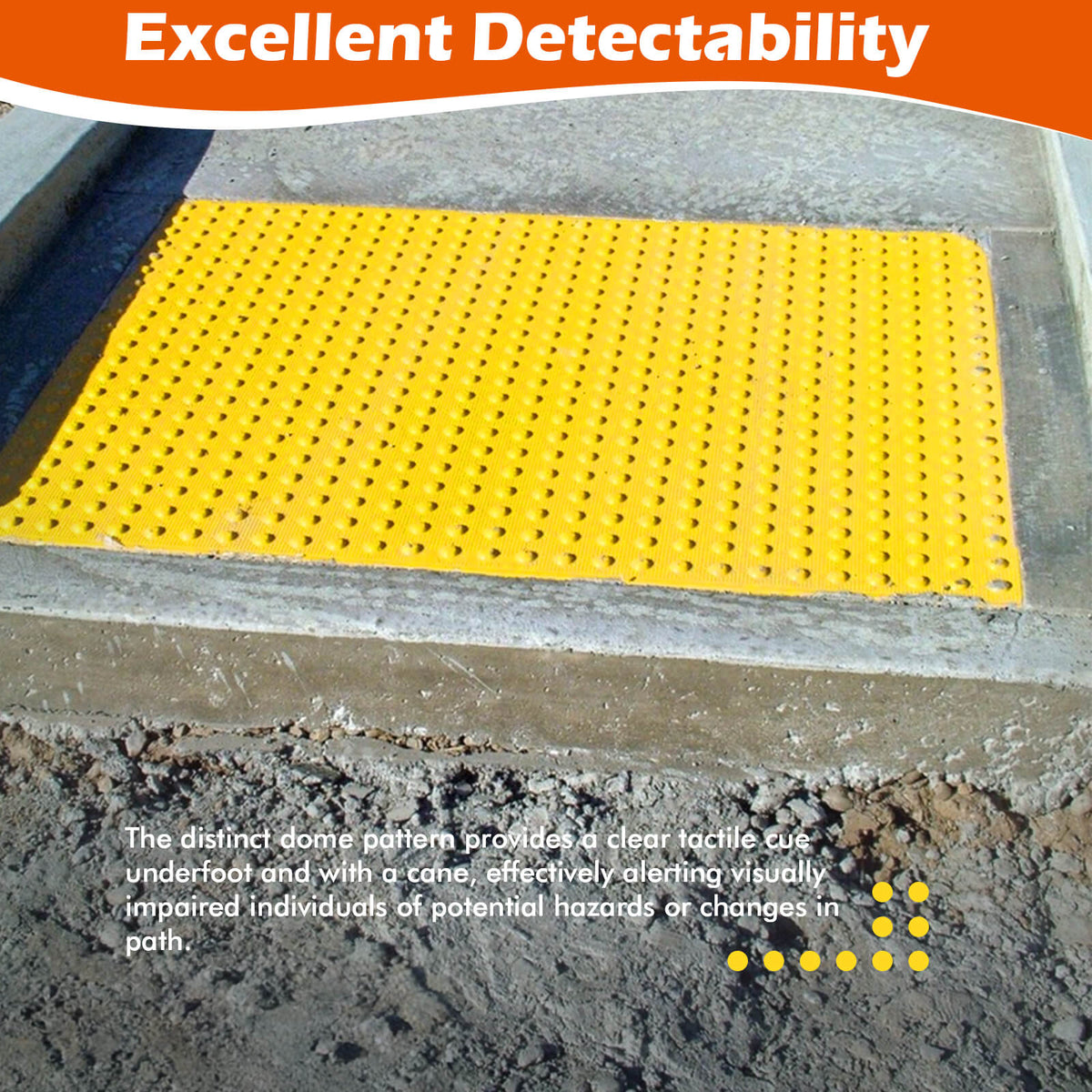 ADA warning pad with truncated domes installed at a pedestrian crossing transition