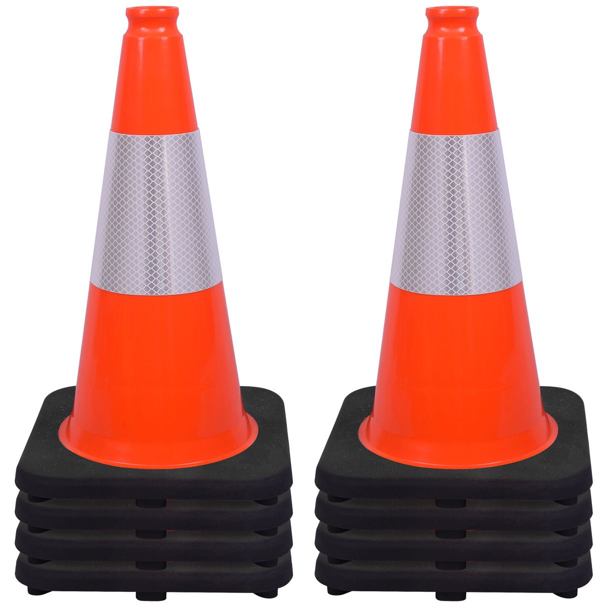 18" Black Base Traffic Cone with 6" ASTM Type IV Reflective Collar, Fluorescent Orange Body with  Recessed Handle Top