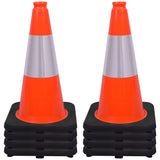 18" Black Base Traffic Cone with 6" ASTM Type IV Reflective Collar, Fluorescent Orange Body with  Recessed Handle Top