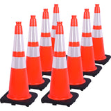 28" Black Base Slim Body Traffic Cone with 6+4" ASTM Type IV Reflective Collar