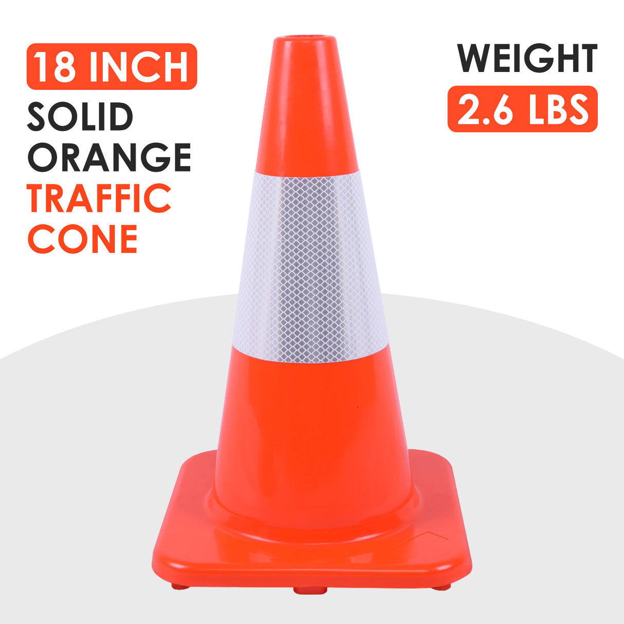 18" Solid Orange Traffic Cone with 6" ASTM Type IV Reflective Collar