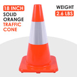 18" Solid Orange Traffic Cone with 6" ASTM Type IV Reflective Collar