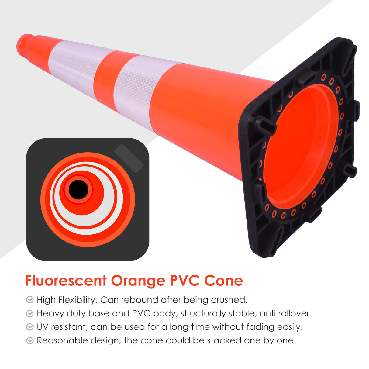 28" Black Base Slim Body Traffic Cone with 6+4" ASTM Type IV Reflective Collar