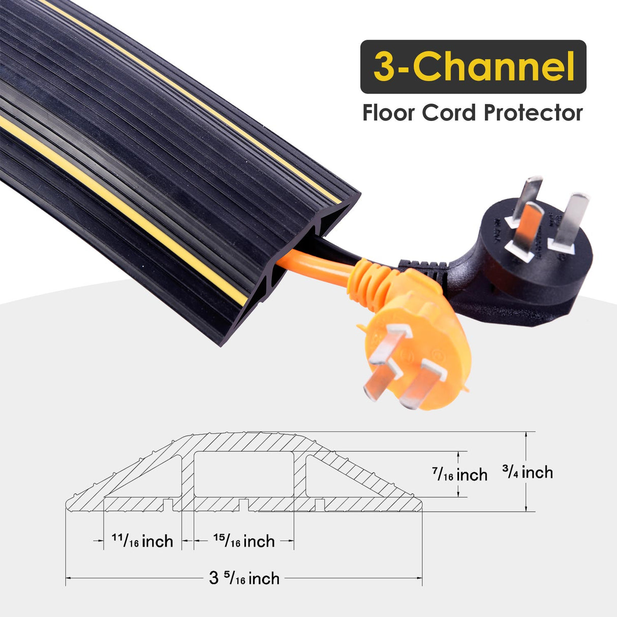 3-Channel Rubber Cord Protector
